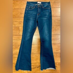 Pink Ivy Pants Womens Blue Denim Jeans Flared Cotton Blend Mid Rise Raw Hem 7/28